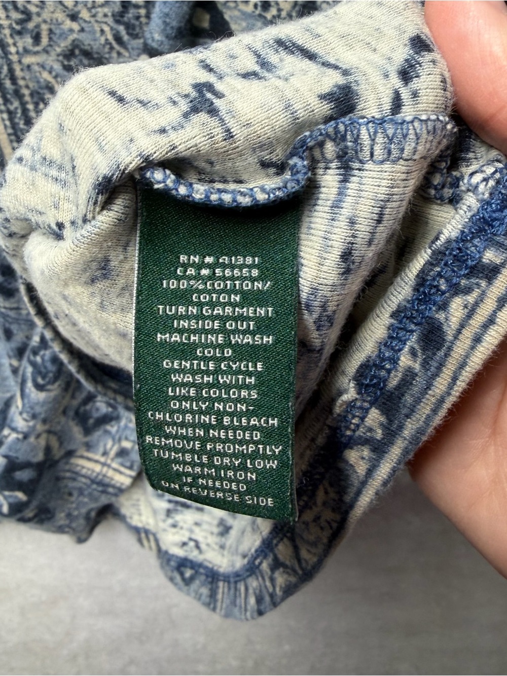 LRL Ralph Lauren Jeans Co Henley Shirt Womens L Indigo Blue Paisley Patchwork - Picture 3 of 7